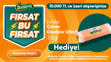  10.000 TL ve üzeri alışverişinize 2 Adet Çoban Cheddar Dilimli 1 Kg Hediye! 