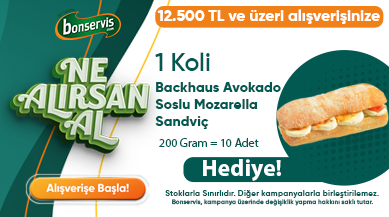  12.500 TL ve üzeri alışverişlerinizde 1 Koli Backhaus Avokado Soslu Mozzarella Sandviç Hediye! 