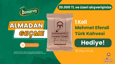 20.000 TL ve üzeri alışverişinize 1 Koli Mehmet Efendi Türk Kahvesi 100gr Hediye!