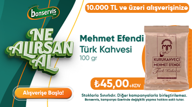 10.000 TL ve üzeri alışverişinize 1 Koli Mehmet Efendi Türk Kahve 100gr 45 TL +KDV