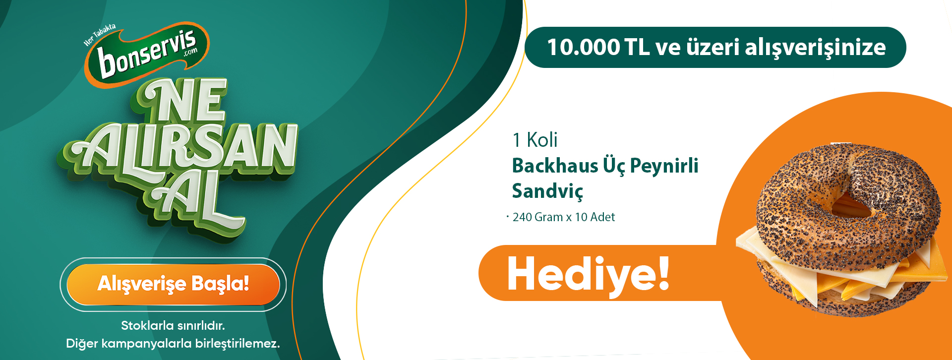 10.000 TL ve üzeri alışverişlerinizde 1 Koli Backhaus Üç Peynirli Sandviç Hediye!