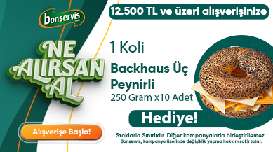 12.500 TL ve üzeri alışverişlerinizde 1 Koli Backhaus Üç Peynirli Sandviç Hediye!