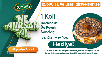 12.500 TL ve üzeri alışverişlerinizde 1 Koli Backhaus Üç Peynirli Sandviç Hediye!